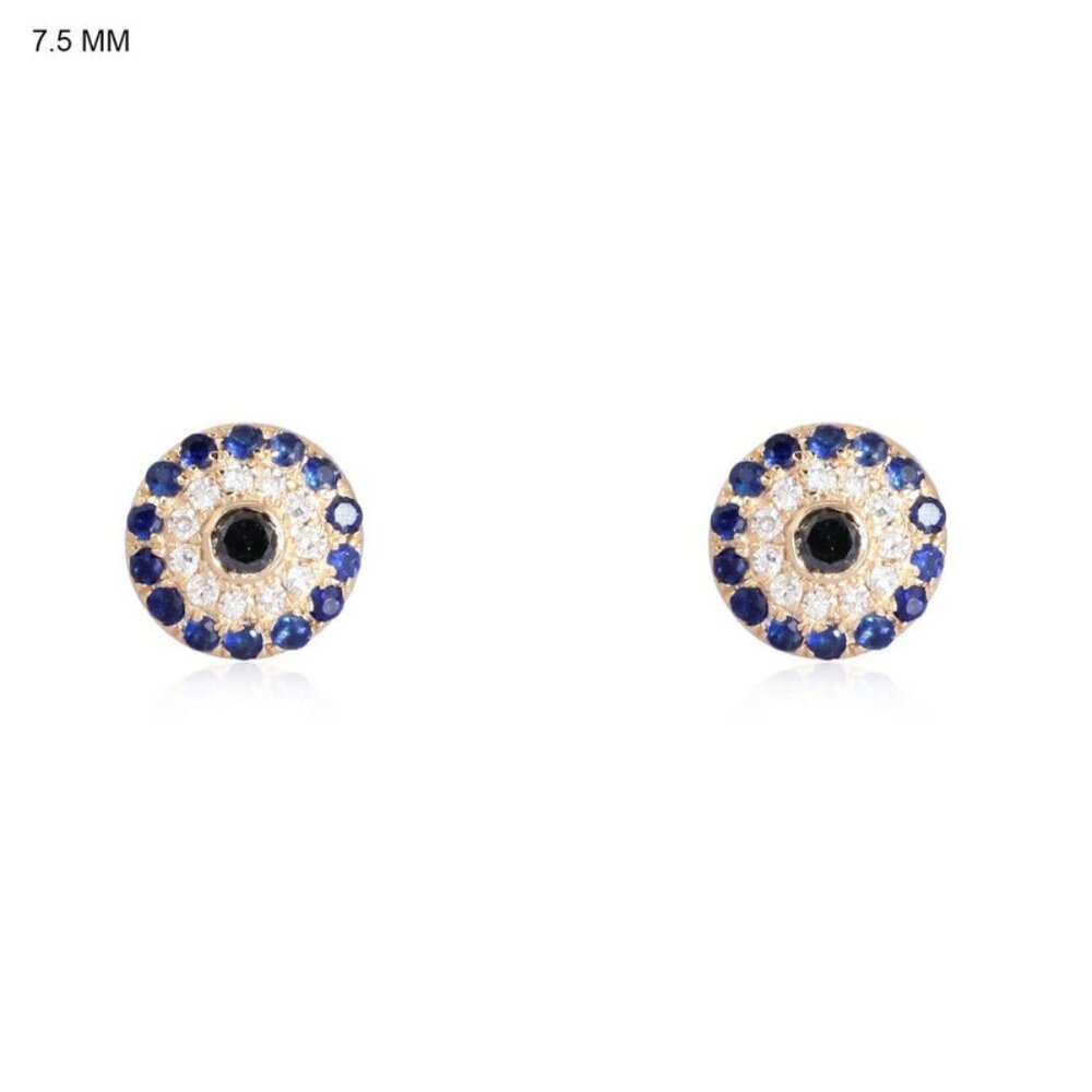 Blue Sapphire 14K (or 18k upon request) Yellow Gold Diamond Stud Earrings